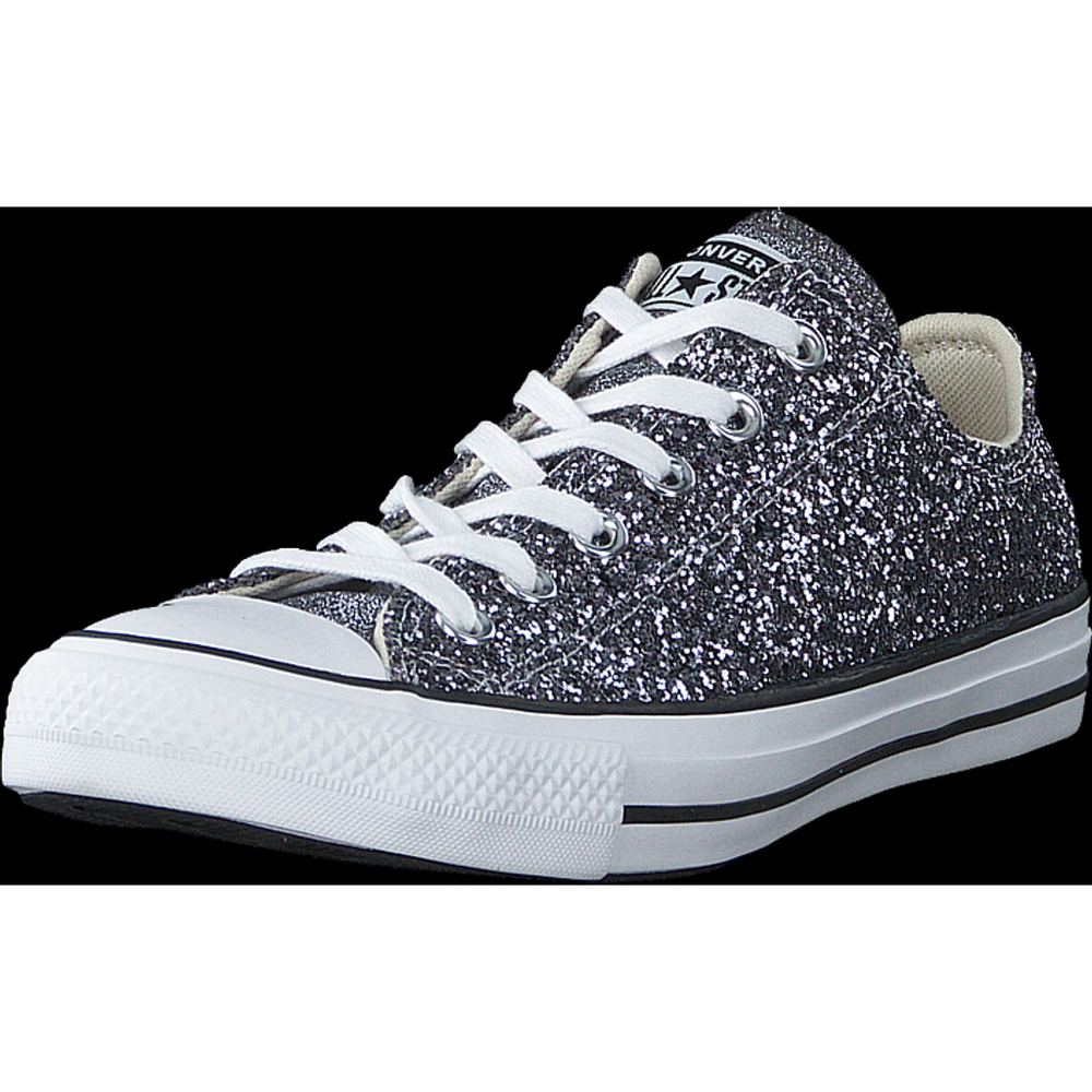 NWT Womens Low Converse ctas ox Silver & Black Glitter size 6.5 EUR 37